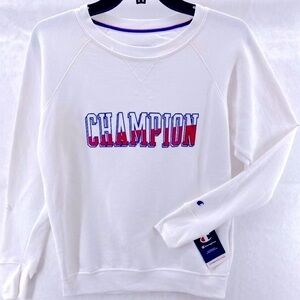 NWT Champion Powerblend Crewneck Logo Print Sweatshirt White Size Small